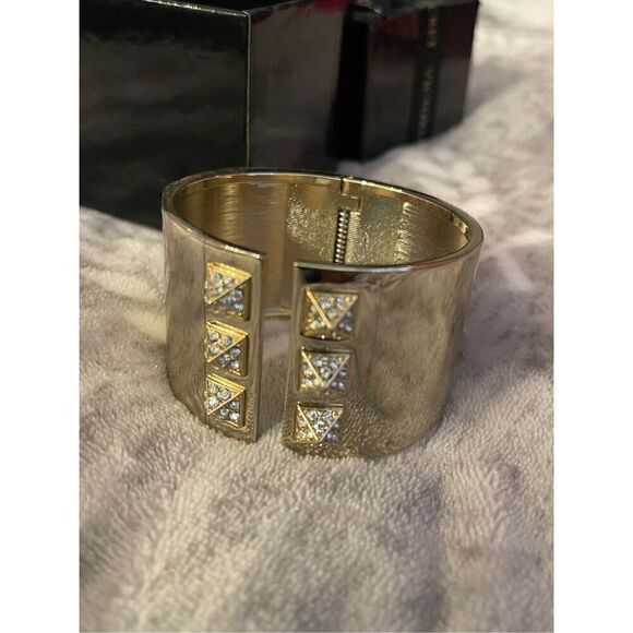 VS vintage htf pyramid stud pave circle thick statement bracelet chain cuff - Picture 5 of 8